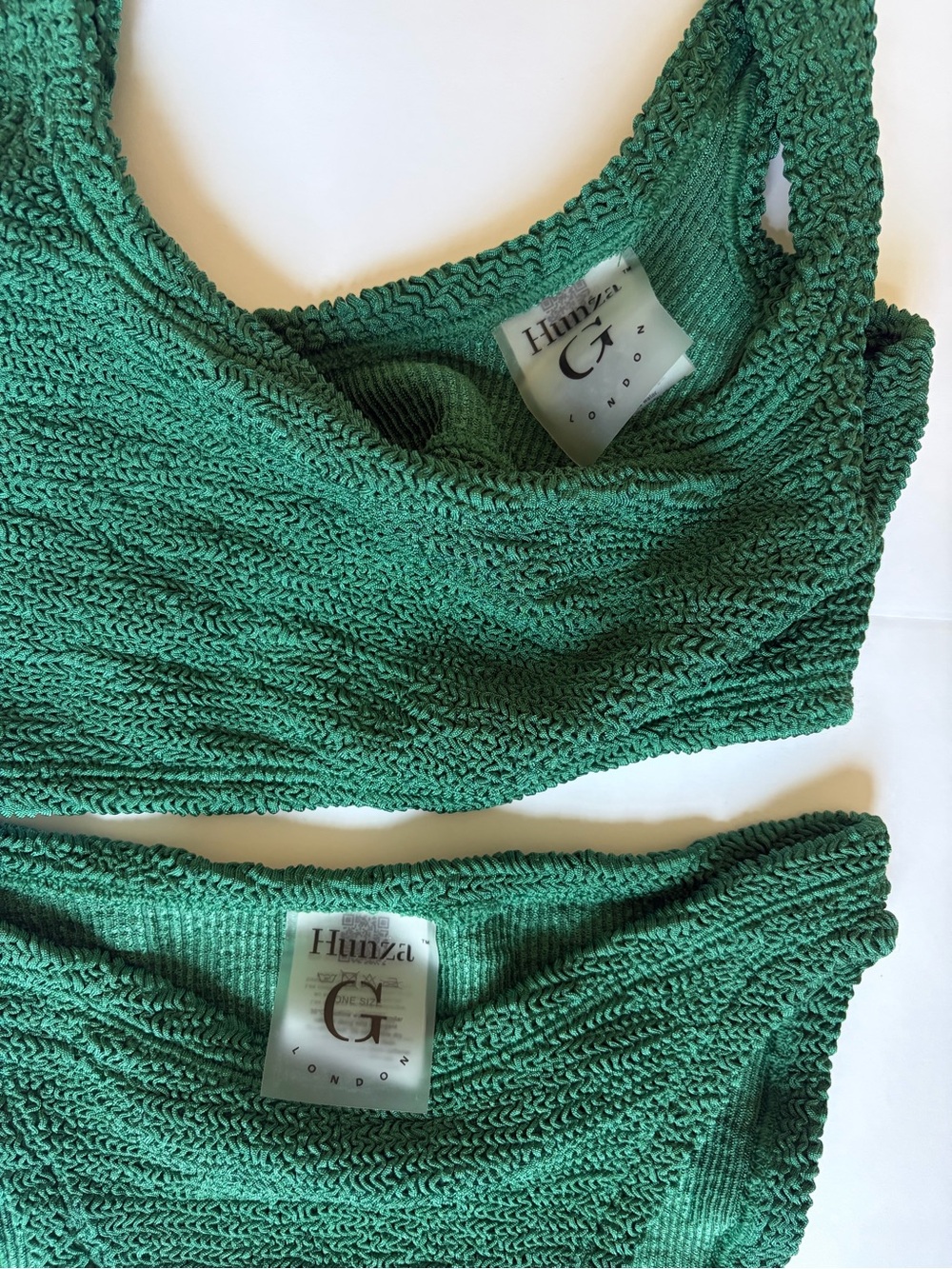 Hunza G London Crinkle Bikini Set One Size Forest Green High Waist Swim - Picture 2 of 4